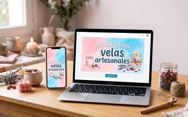 Mockup del curso Diseña y Crea Velas Artesanales