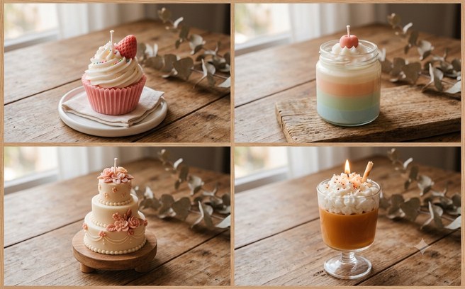 Velas artesanales tipo postre y decorativas