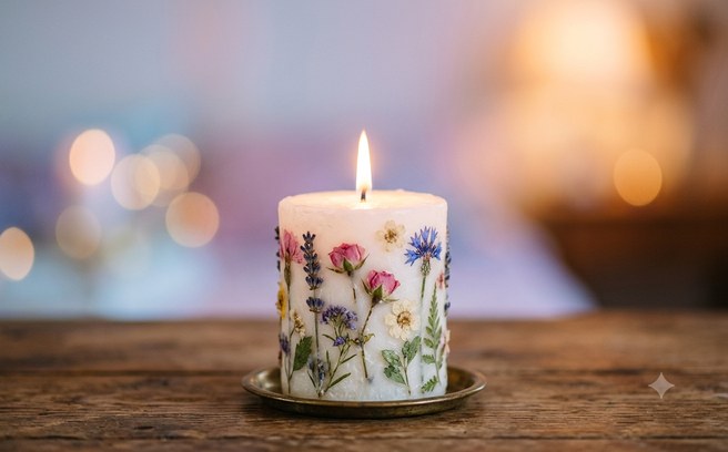 Vela artesanal encendida